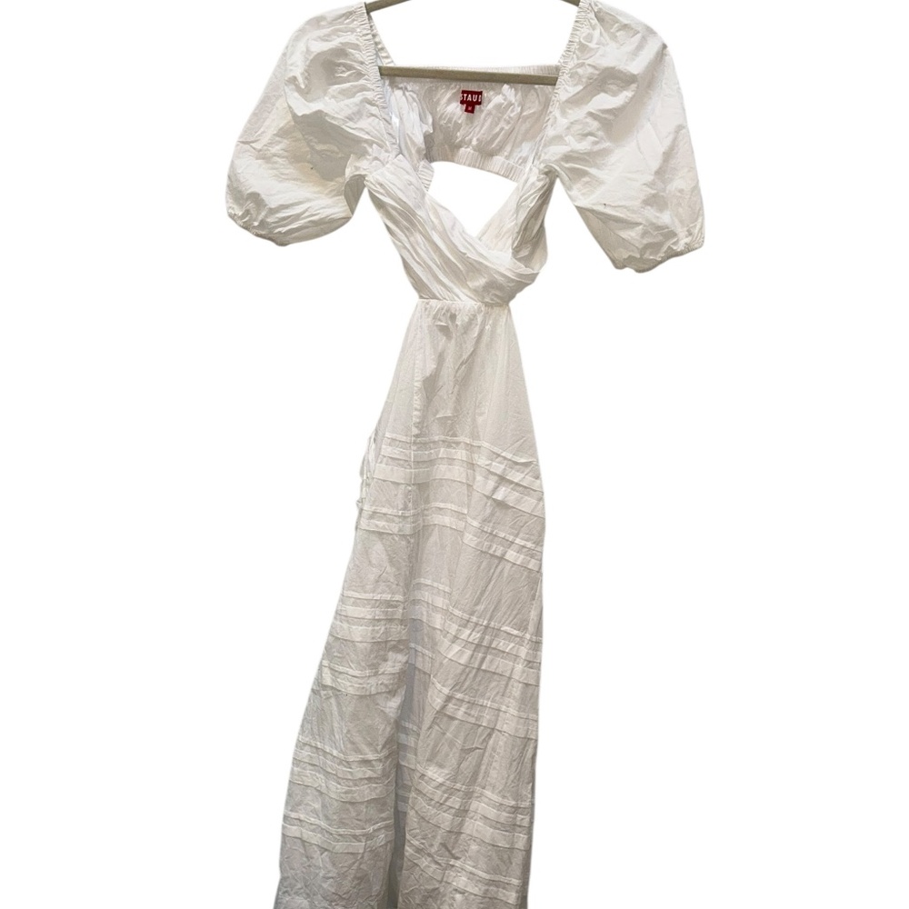 STAUD NWOT white Carina Cutout Pintuck Midi-Dress M $425